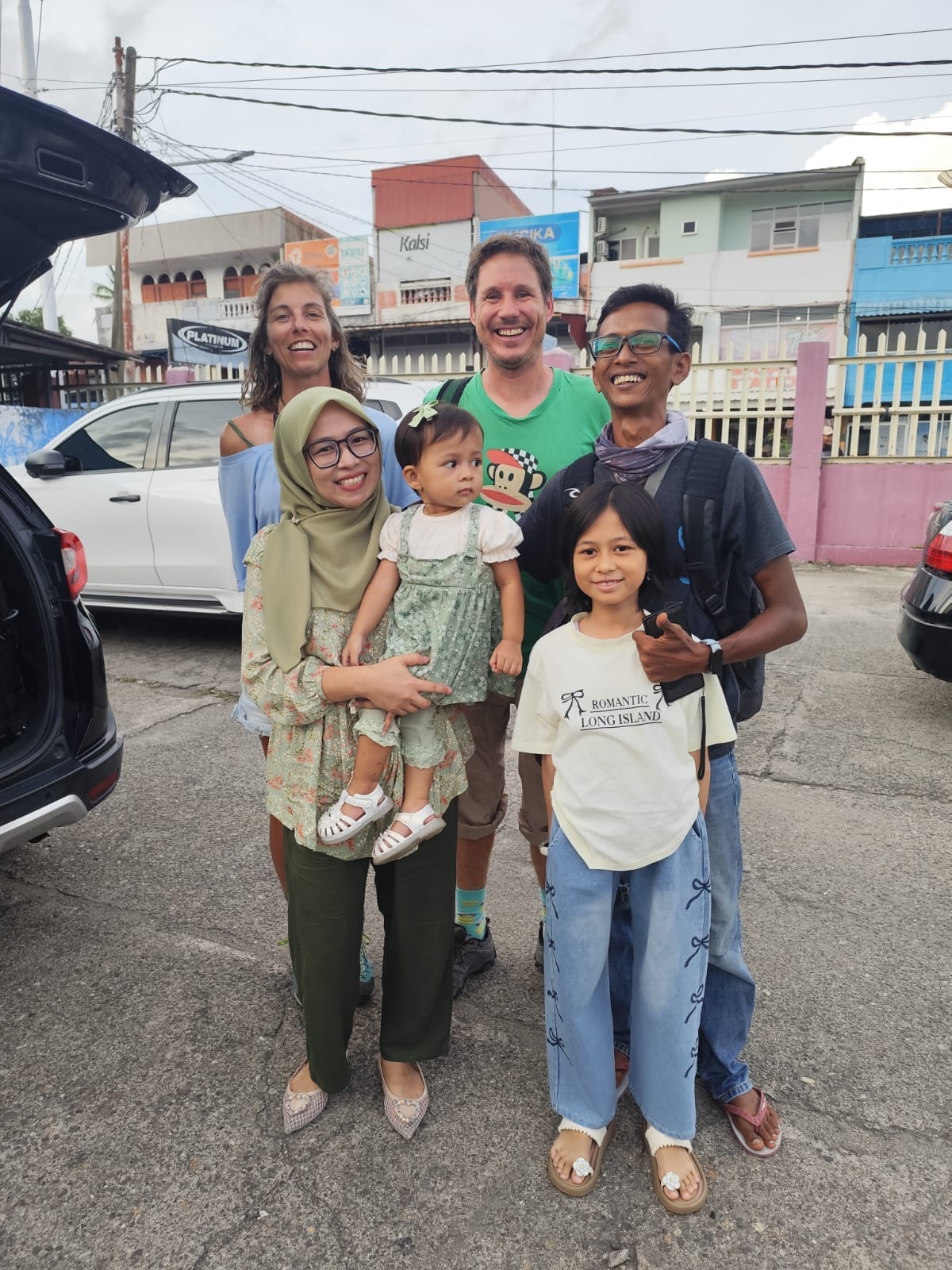 Walter Schmitz with Andrian's family on Siberut Island — Pulau Asli Tour guest