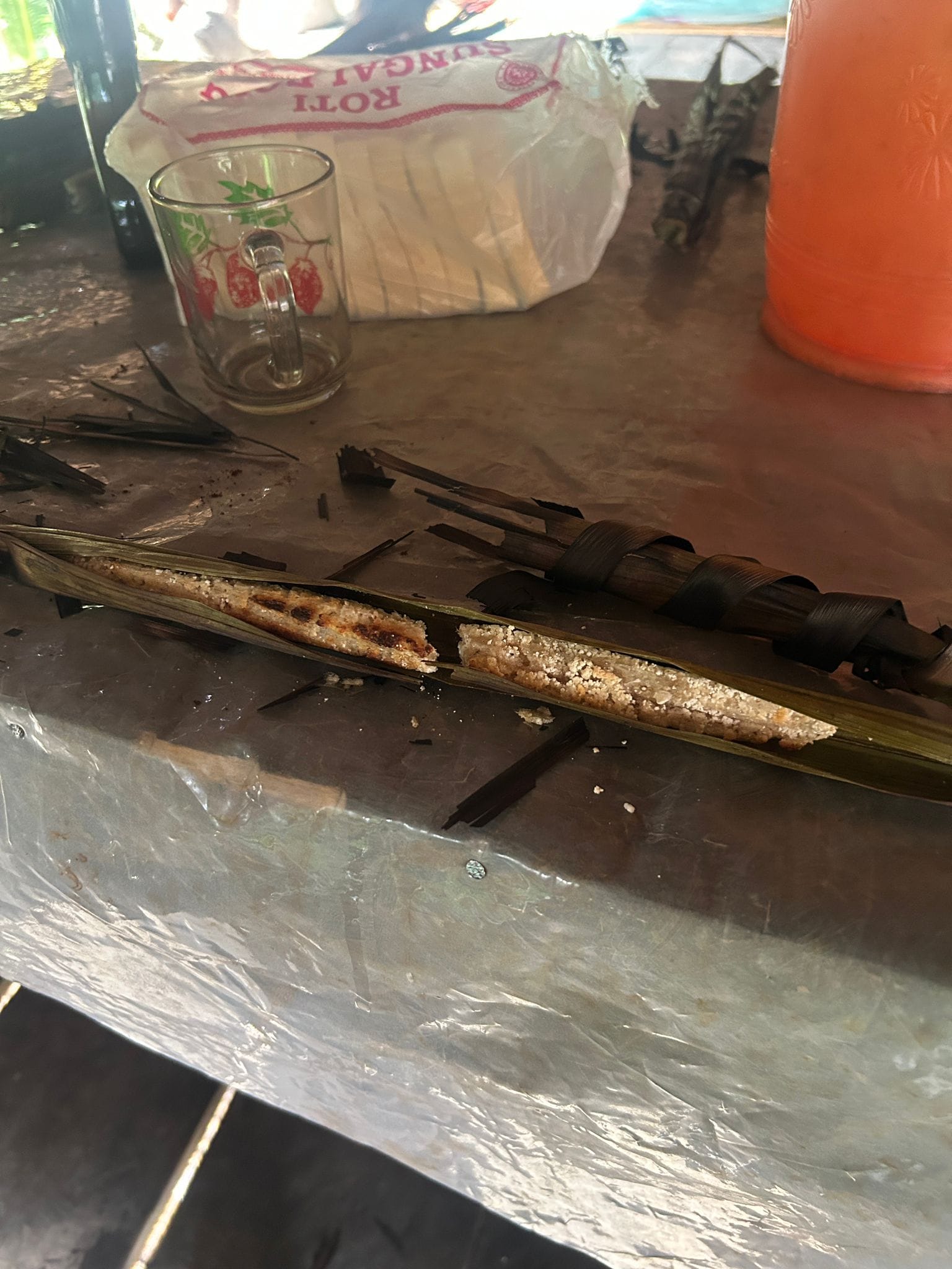 Grilled sago wrapped in leaf, traditional Mentawai meal